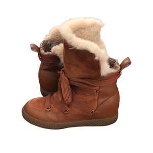 NWOT Aerosole Zoya Tan Combo Faux Fur-Lined Winter Boots